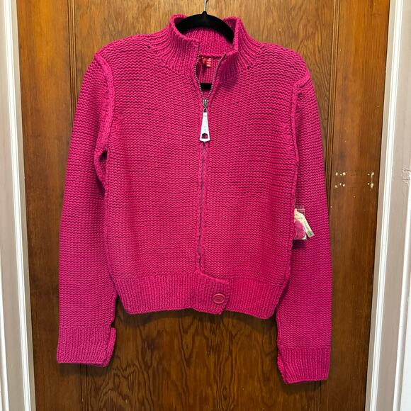 NWT Deadstock Vintage 525 America Hand Knit Chunky Zip Up Sweater Pink M Cottage - Picture 1 of 16